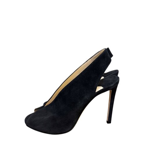 Jimmy Choo Black Suede Peep-Toe Slingback Heels - Picture 4 of 12